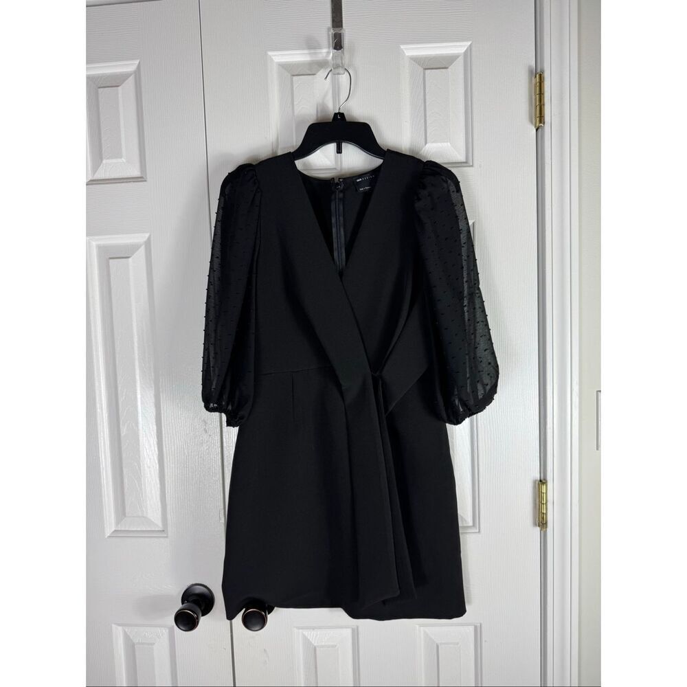 ASOS Womens Design Mesh Puff Sleeve Black Mini Dress Size 6